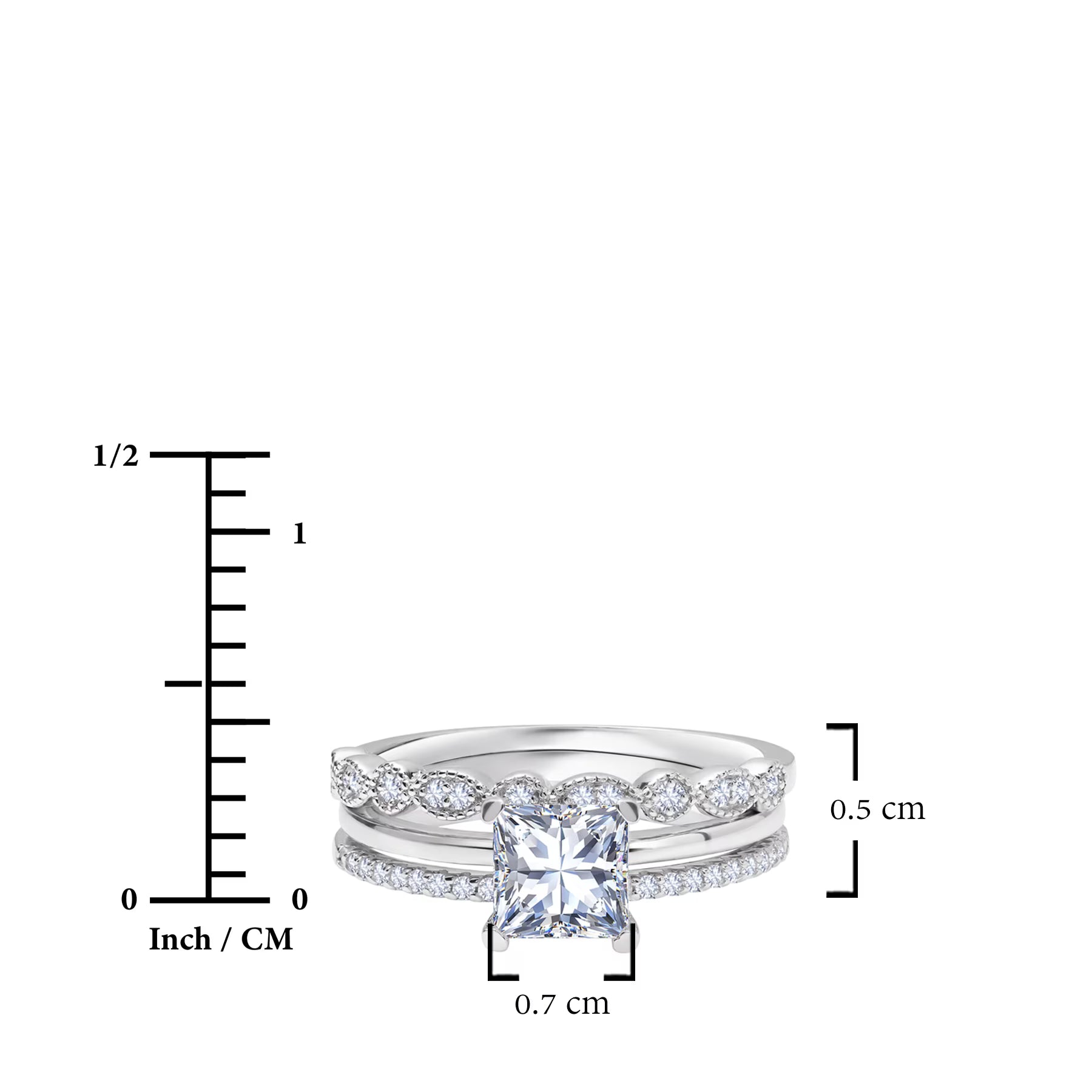 JeenMata 3.25 Carat Princess Wedding Ring Set - Bridal Set - Wedding Trio Set - Engagement Ring - Art Deco Ring - Promise Ring - Sterling Silver