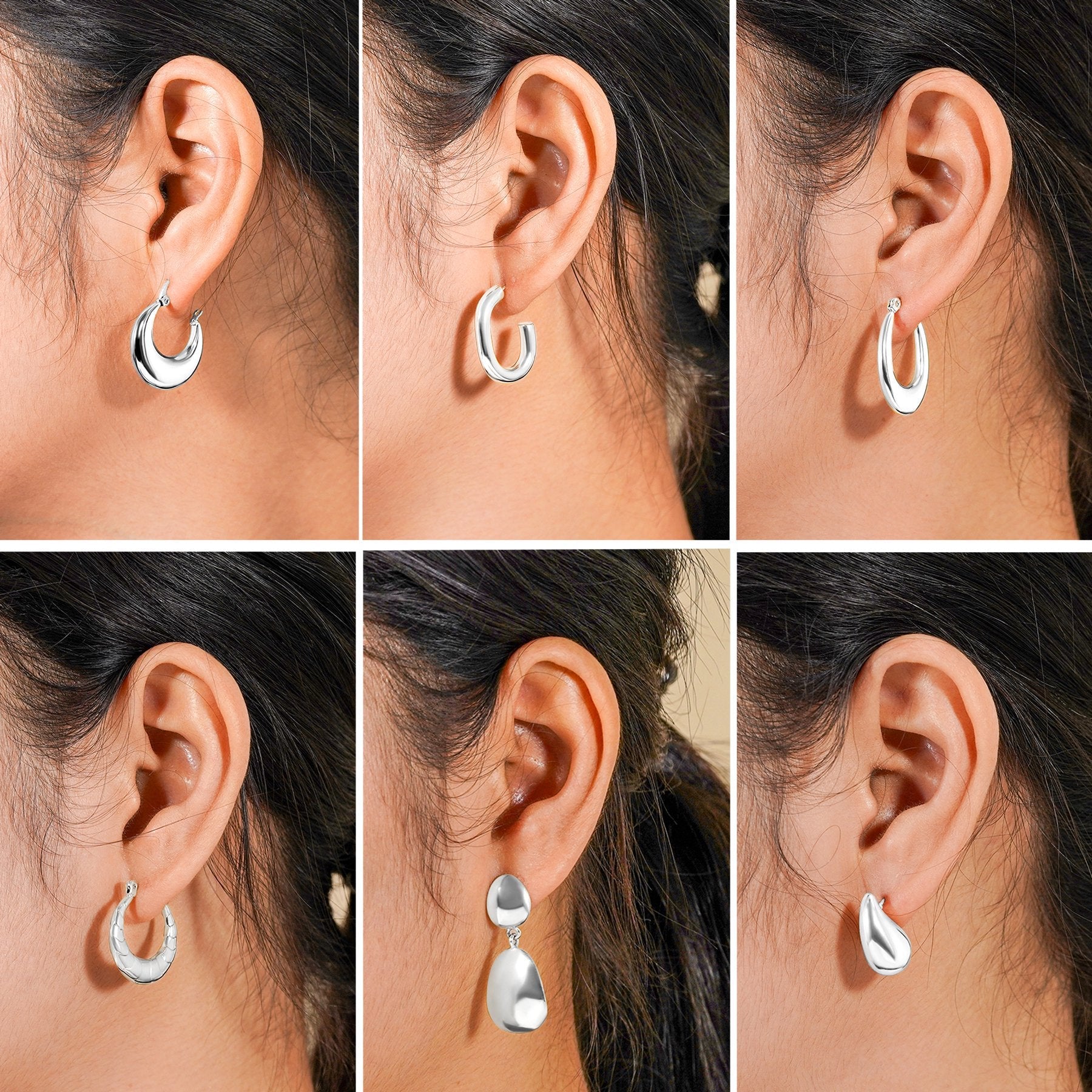JEENMATA 6 Pairs Fashion MultiPack Earrings Set for Women in Yellow Gold Plating, Hoop Earrings, Chunky, Lightweight Drop Hypoallergenic Earrings Jewelry Gift for Women
