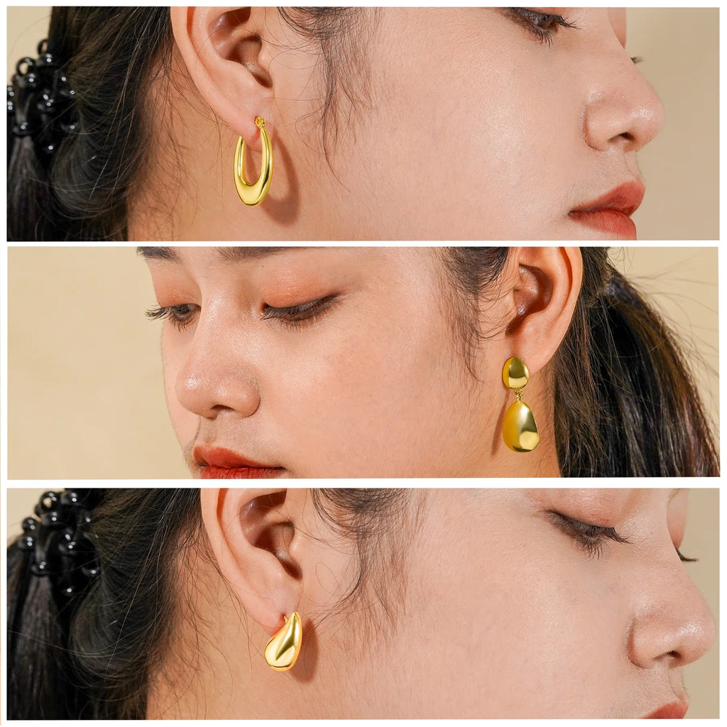 JEENMATA 3 Pairs Fashion MultiPack Earrings Set for Women in Yellow Gold Plating, Hoop Earrings, Chunky, Lightweight Drop Hypoallergenic Earrings Gift for Women