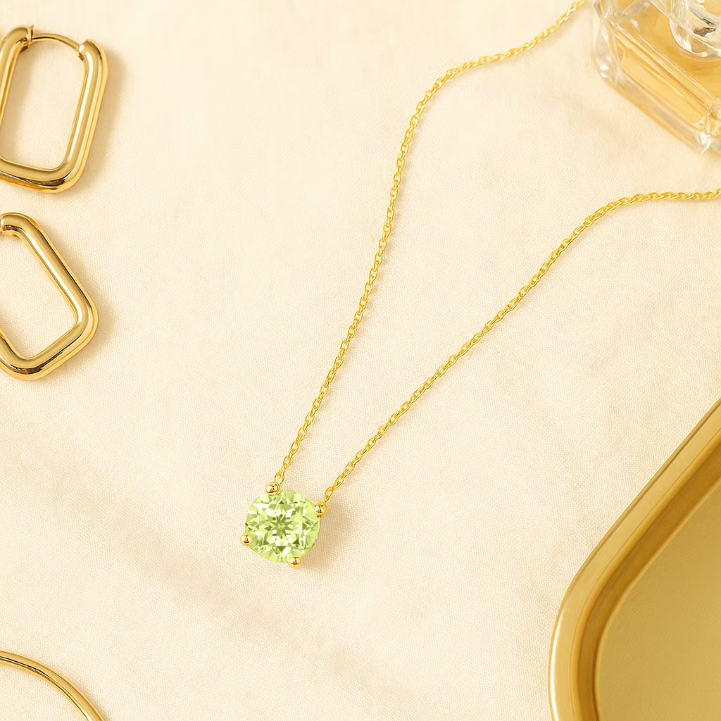 JeenMata 1.75 Carat Peridot - August Birthstone Solitaire Pendant Necklace in 18K Yellow Gold Plated, Female, Adult