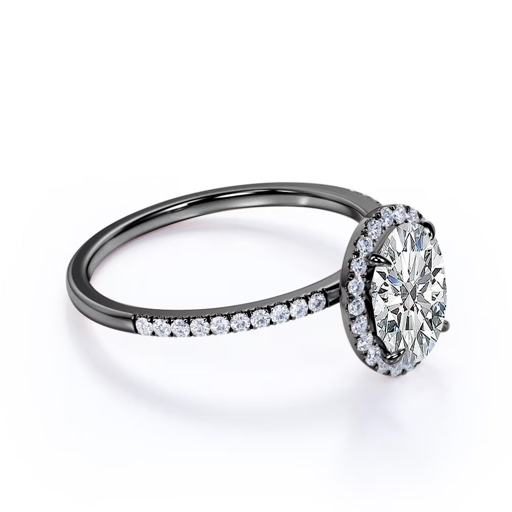 JeenMata 1.5 Carat Oval Cut Moissanite Engagement Ring - Bridal Set - Halo Ring - Handmade Ring - 18k Black Gold Plating for Women