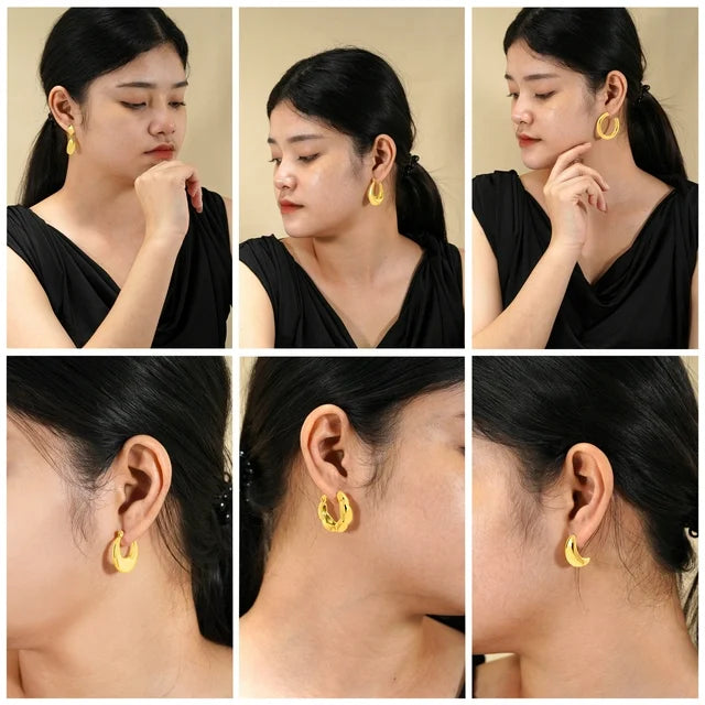JEENMATA 6 Pairs Fashion MultiPack Earrings Set for Women in Yellow Gold Plating, Hoop Earrings, Chunky, Lightweight Drop Hypoallergenic Earrings Jewelry Gift for Women