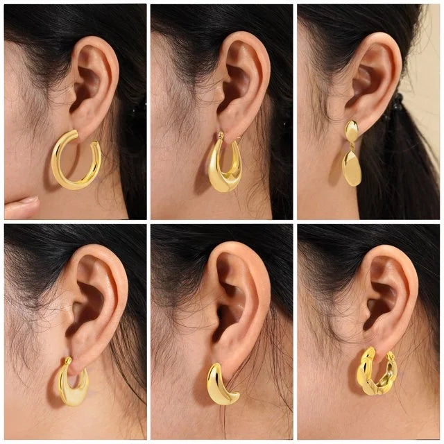 JEENMATA 6 Pairs Fashion MultiPack Earrings Set for Women in Yellow Gold Plating, Hoop Earrings, Chunky, Lightweight Drop Hypoallergenic Earrings Jewelry Gift for Women