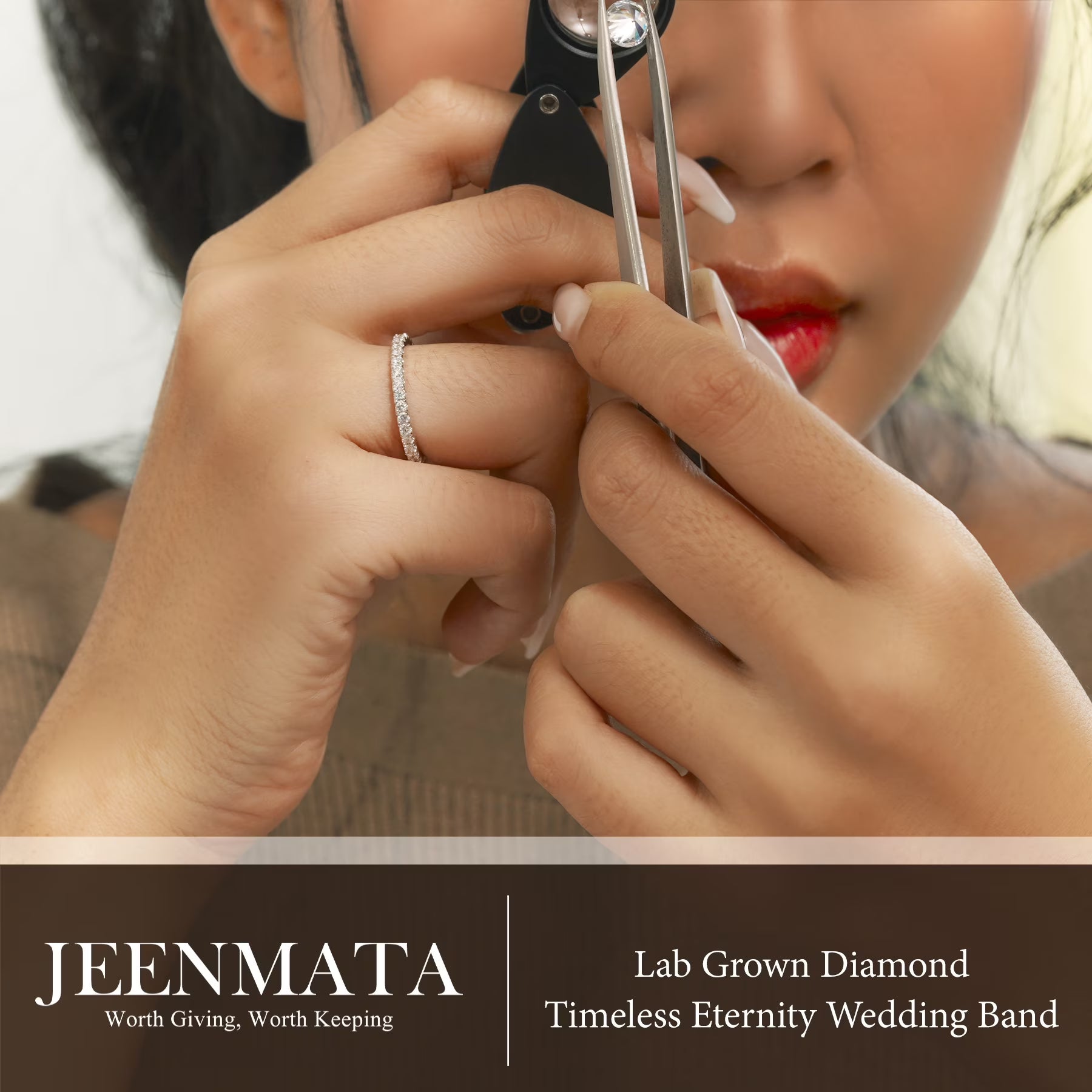 JeenMata Lab Grown Diamond Eternity Ring - Timeless Promise Gift for Women - in 18K White Gold Plating Wedding Rings