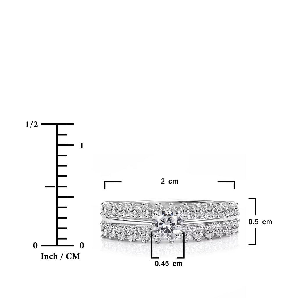 JeenMata 1 Carat Lab Grown Diamond Round Cut Trio Wedding Set - Solitaire Engagement Rings Set with Double Band in 18K White Gold Plating for Women's Ring Jewelry