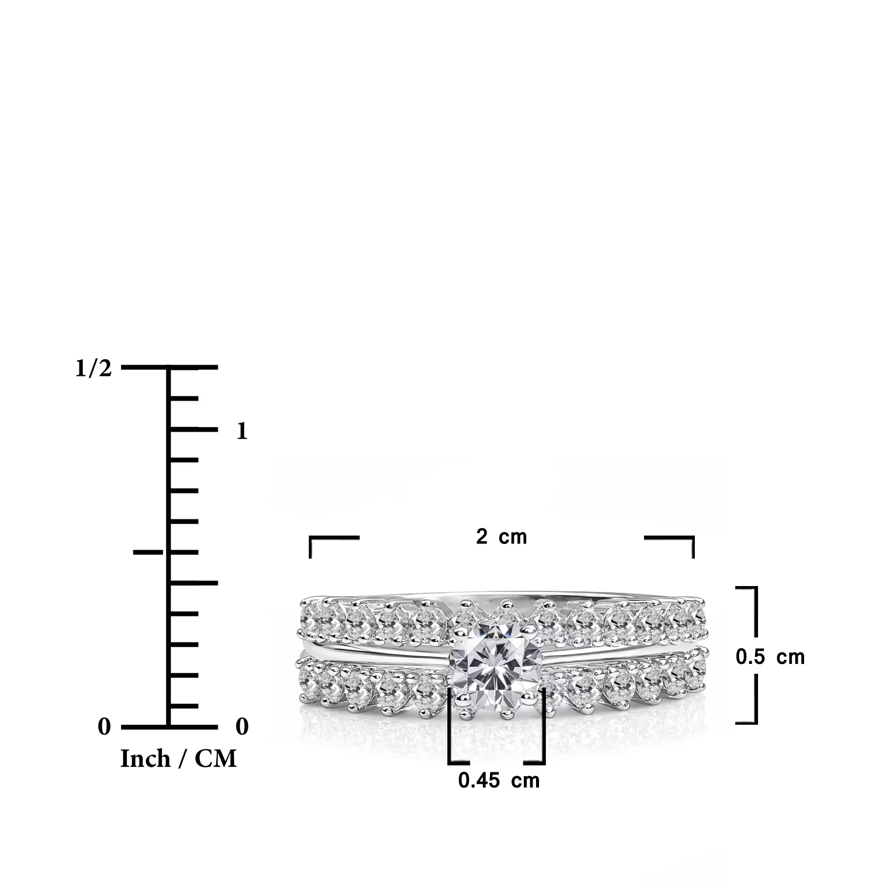 JeenMata 1 Carat Lab Grown Diamond Round Cut Trio Wedding Set - Solitaire Engagement Rings Set with Double Band in 18K White Gold Plating for Women's Ring Jewelry