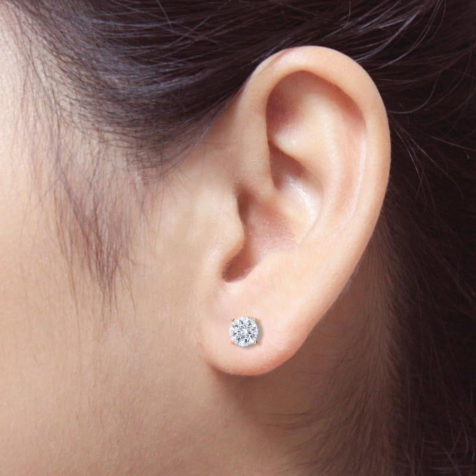JeenMata 1 Carat Round Shaped Moissanite Solitaire Stud Earrings - 4 Prong - In 18K Rose Gold Plating Over Silver