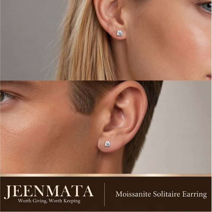 JeenMata 1 Carat Cushion Solitaire Moissanite Stud Earrings for Women, Earrings for Men, 18K White Gold Plated, Hypoallergenic Earrings, D VS1, Stud Earring for Woman, Jewelry, Gift, Earrings