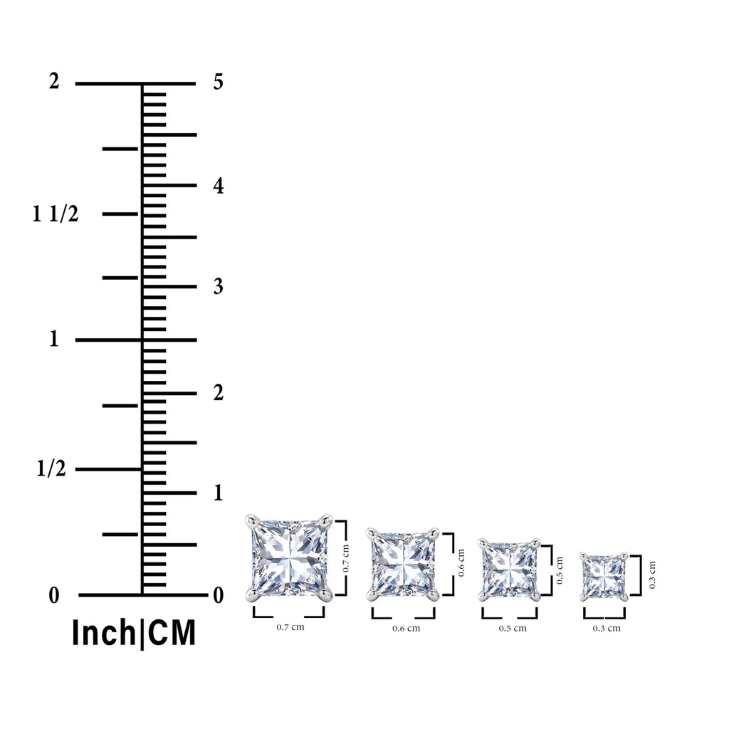 JeenMata 4 Carat Princess Cut Moissanite 4 Prong Solitaire Stud Earrings in 18k White Gold Plating for Women