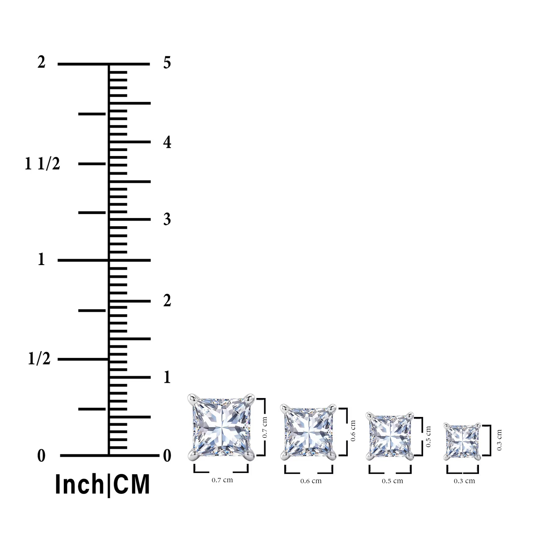 JeenMata 2 Carat Princess Cut Moissanite 4 Prong Solitaire Stud Earrings in 18k White Gold Plating for Women