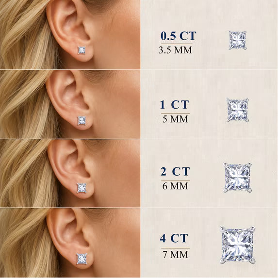 JeenMata 0.5 Carat Princess Solitaire Moissanite Stud Earrings for Women, Earrings for Men, 18K White Gold Plated, Hypoallergenic Earrings, D VS1, Stud Earring for Woman, Jewelry, Gift, Earrings