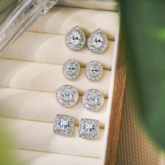 JeenMata 2 Carat Oval Cut Moissanite Stud Earring - Classic Vintage Earring in 18K White Gold Plating for Women Earrings