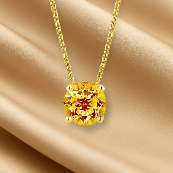 JeenMata 1.75 Carat Citrine - November Birthstone Solitaire Pendant Necklace in 18K Yellow Gold Plated, Female, Adult