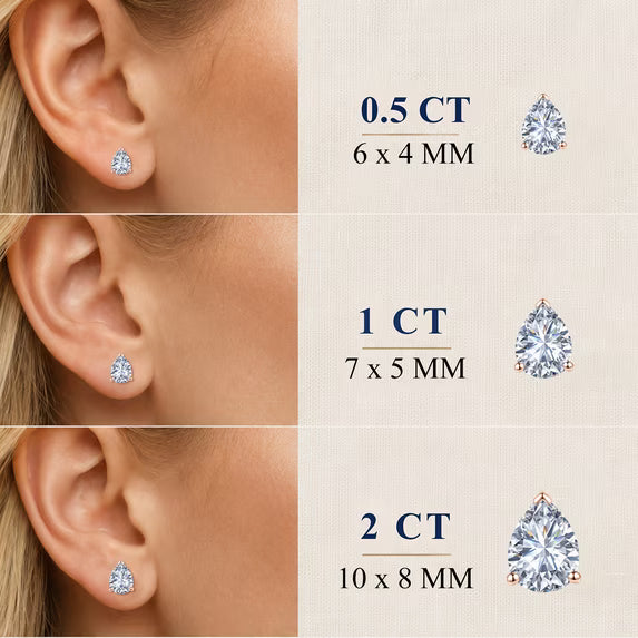 JeenMata 0.5 Carat Pear Solitaire Moissanite Stud Earrings for Women, Earrings for Men, 18K Rose Gold Plated, Hypoallergenic Earrings, D VS1, Stud Earring for Woman, Jewelry, Gift, Earrings