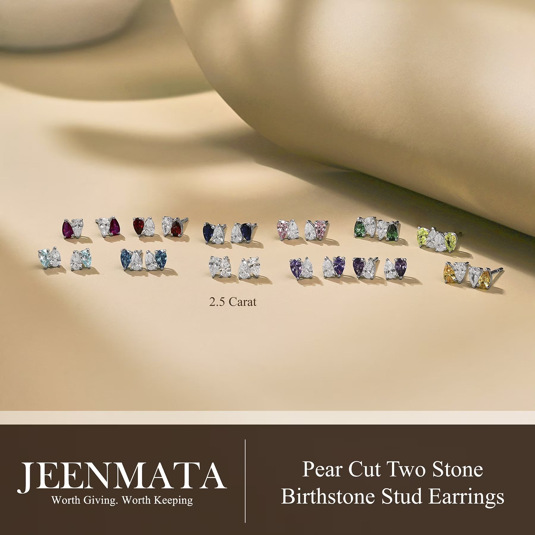 JeenMata 2.5 Carat Pear Cut February Birthstone Stud Earring - Amethyst & Cubic Zirconia Two Stone Earrings in 18K White Gold Plating Gift for Women