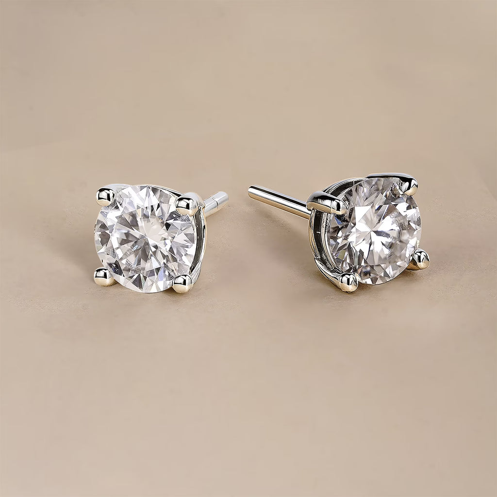 JeenMata Lab Grown Diamond Earrings 1.25 Carat Round Cut 18K White Gold Plated Solitaire Studs for Women