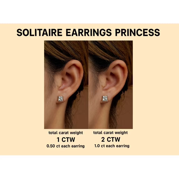 JeenMata 2 Carat Princess Cut Moissanite 4 Prong Solitaire Stud Earrings In 18K White Gold Plating Over Silver