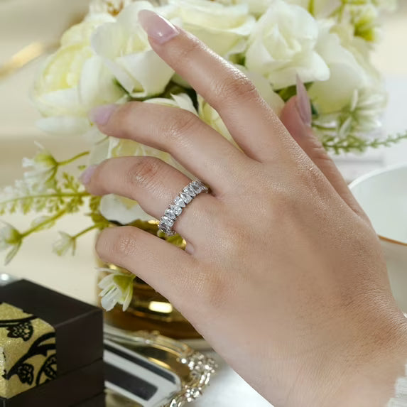 JeenMata 8.75 Carat Pear Cut Cubic Zirconia Eternity Anniversary Ring - Classic Prong Style Wedding Ring in White Gold Plating for Women