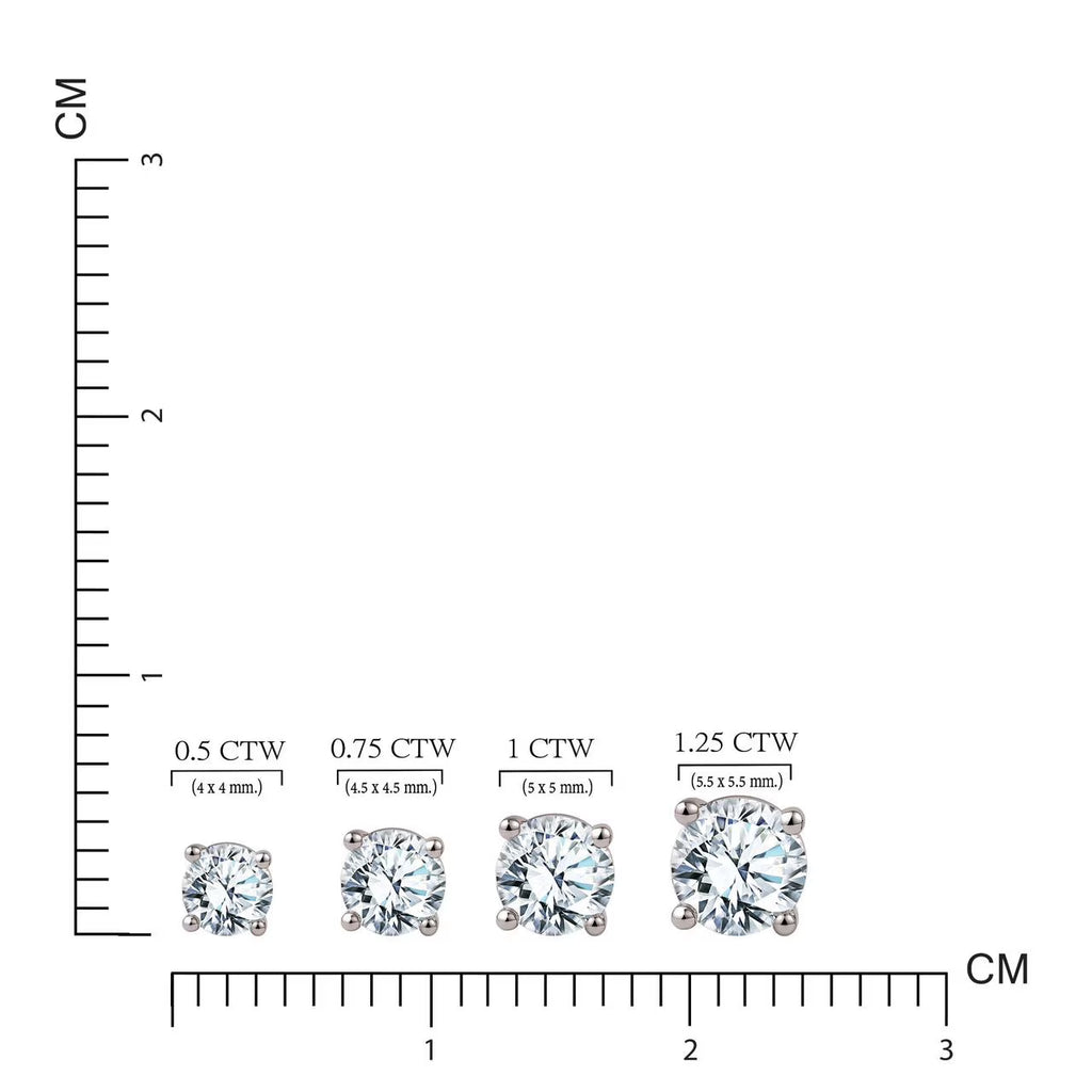 JeenMata Lab Grown Diamond Earrings 0.75 Carat Round Cut 18K White Gold Plated Solitaire Studs for Women