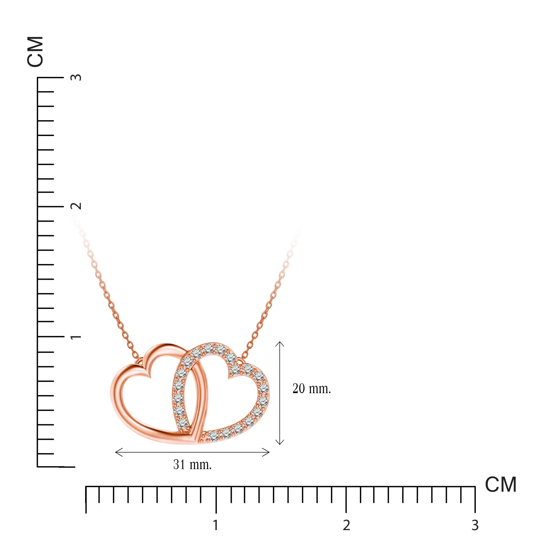 JeenMata Lab Grown Diamond Interlocking Heart Shape Pendant Necklace in Rose Gold Plating