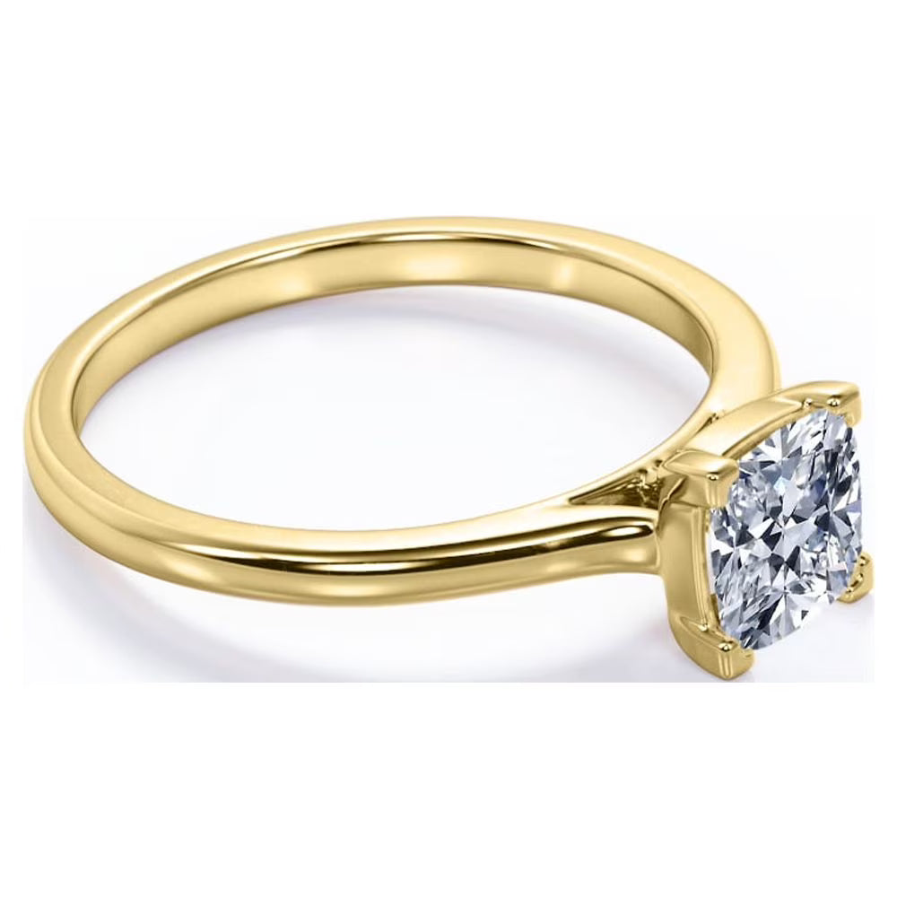JeenMata 1 Carat Cushion cut Moissanite Solitaire Engagement Ring in 10k Yellow Gold