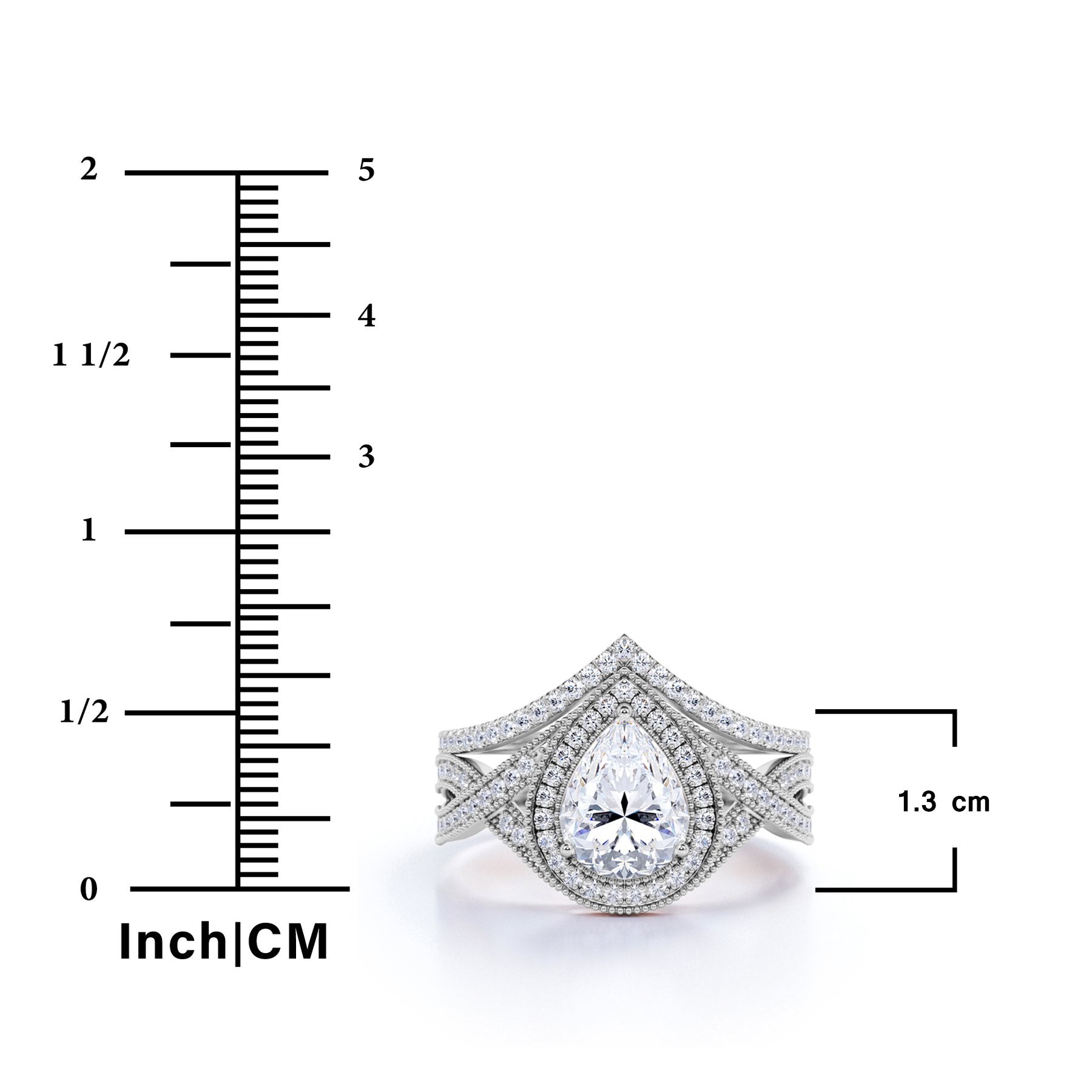 JeenMata 1.5 Carat Pear Cut Moissanite Wedding Set - Bridal Set - Art Deco Ring - Halo Ring - Cluster Ring - 18k Rose Gold Plated for Women