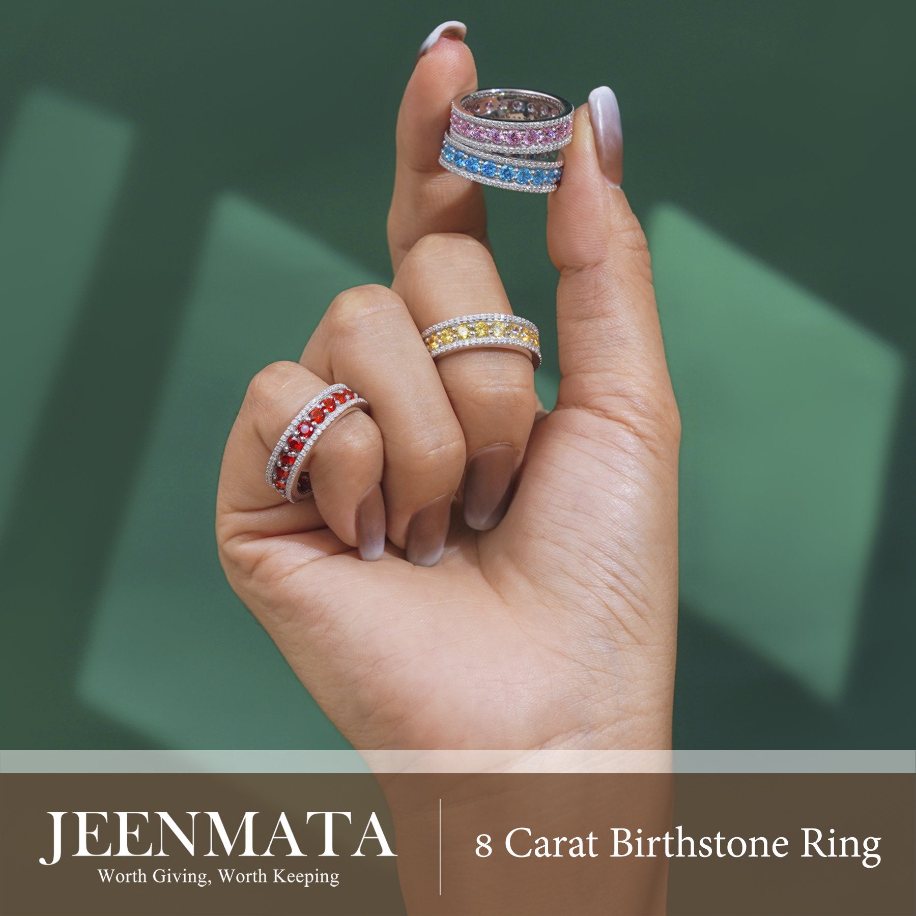 JeenMata 8 Carat Round Cut - November Birthstone Eternity Band Ring - Citrine Cubic Zirconia Halo Anniversary Wedding Band in 18K White Gold Plating for Women