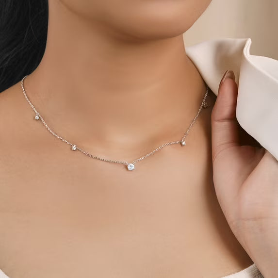 JeenMata 0.75 Carat Lab Grown Diamond - Round Cut Solitaire Pendant Necklace - Station Drop Solitaire Necklaces in 18K White Gold Plating Jewelry for Women