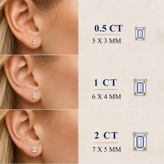 JeenMata 0.5 Carat Emerald Solitaire Moissanite Stud Earrings for Women, Earrings for Men, 18K Yellow Gold Plated, Hypoallergenic Earrings, D VS1, Stud Earring for Woman, Jewelry, Gift, Earrings