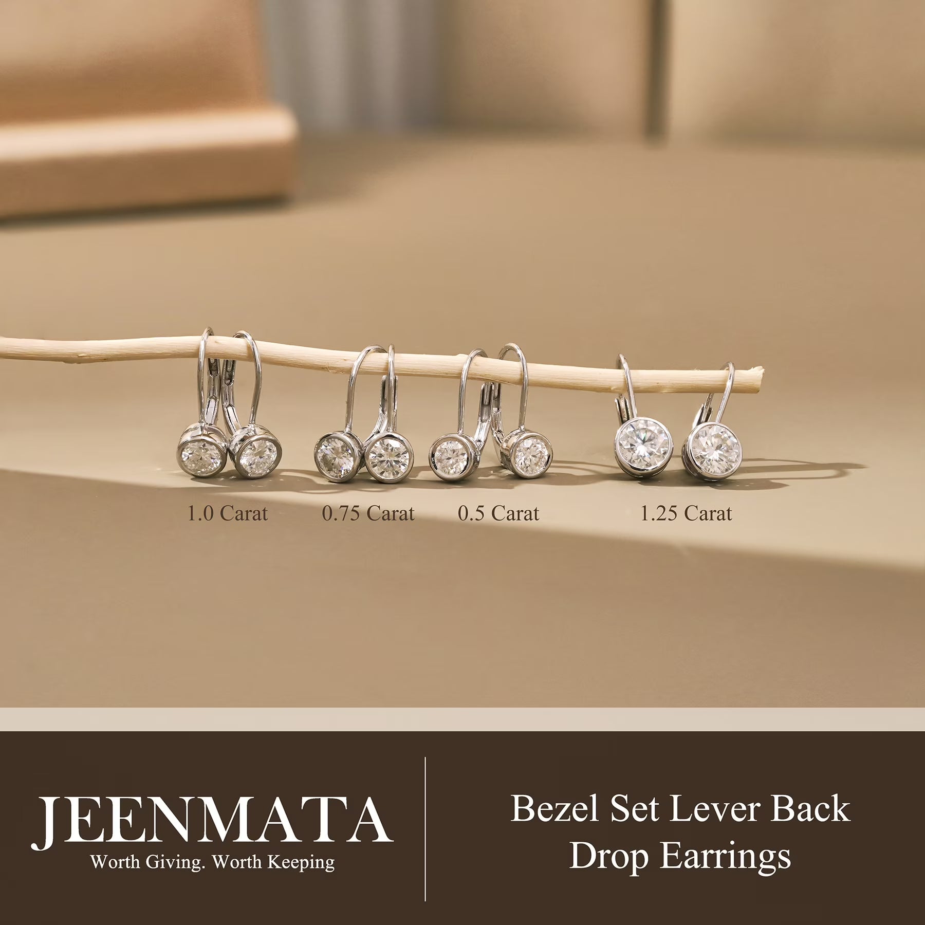 JeenMata 1.25 Carat Lab Grown Diamond Bezel Set Leverback Drop Earring - in 18K White Gold Plating Earrings for Women, Gift for Girlfriend, Mother, Her