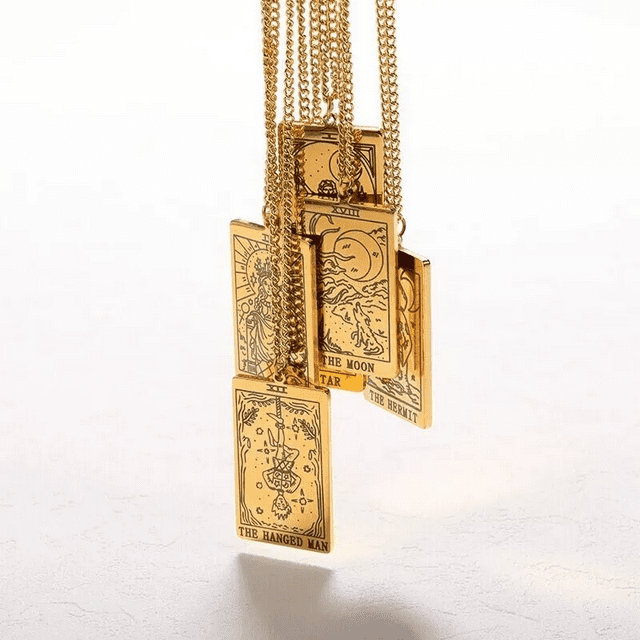 JeenMata Tarot Necklace - The Hanged Man - Customized Tarot Pendant Jewelry for Unisex in Yellow Gold Plated