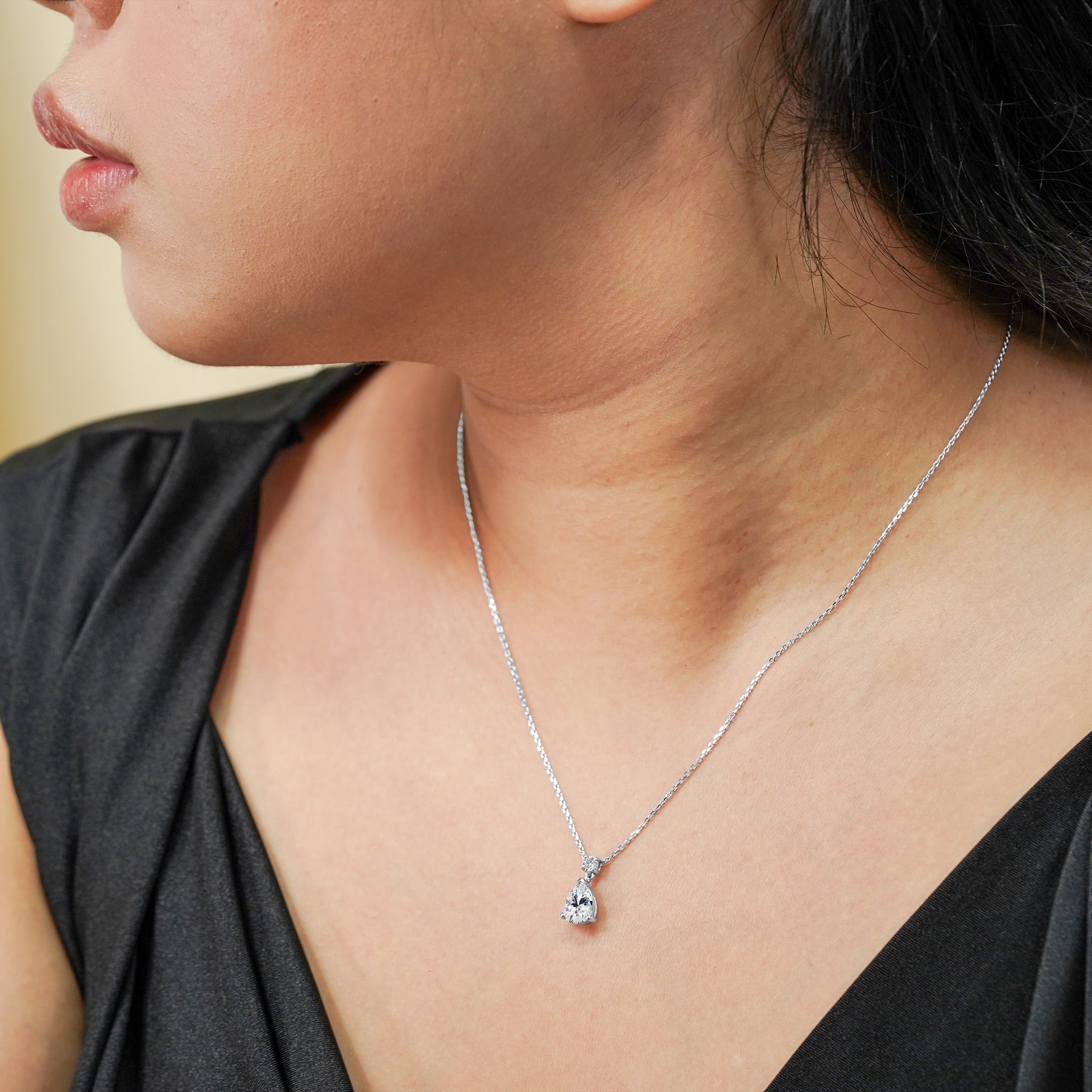 Classic 1.75 Carat Round and Pear Cut Dangle - SWAROVSKI Crystal - April Birthstone Pendant Necklace in 18k White Gold over Silver, Women