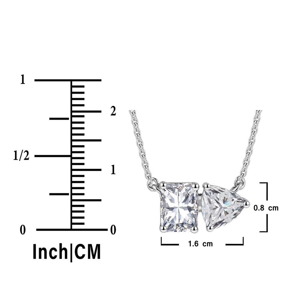 JeenMata 4.75 Carat Blue Sapphire & Cubic Zirconia Two Stone Birthstone Necklaces - September Birthstone Emerald and Trillion Cut Pendant Necklace in 18K White Gold Plating Gift for Women