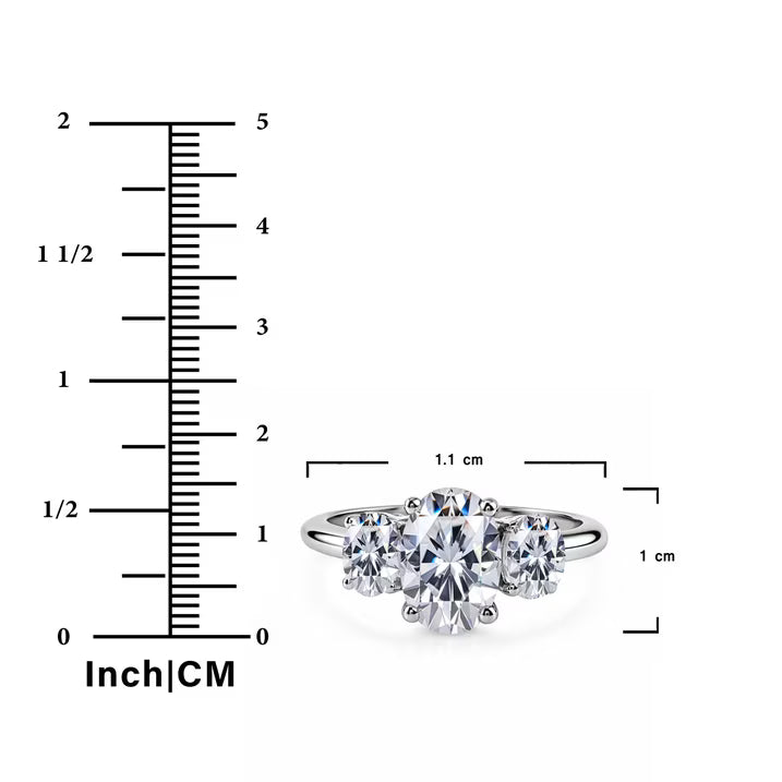 JeenMata 3 Carat Oval Cut Moissanite Rings - Three Stone Engagement Rings in 18K White Gold Plating for Women
