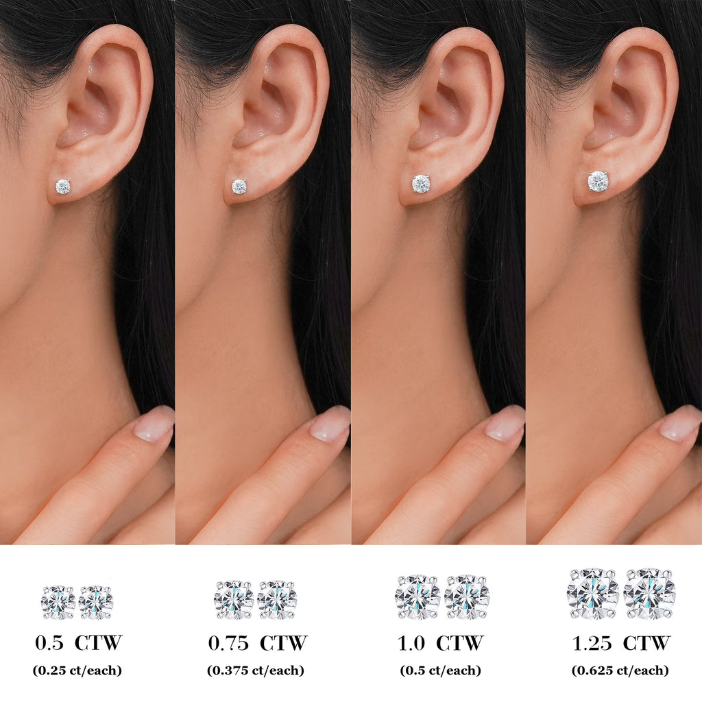 JeenMata Lab Grown Diamond Earrings 0.75 Carat Round Cut 18K Yellow Gold Plated Solitaire Studs for Women