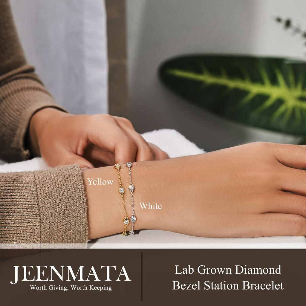 JeenMata 1 Carat Lab Grown Diamond Bezel Station Bracelets - Elegant Gift Jewelry Bracelet in 18K White Gold Plating Gift for Women, Girlfriend