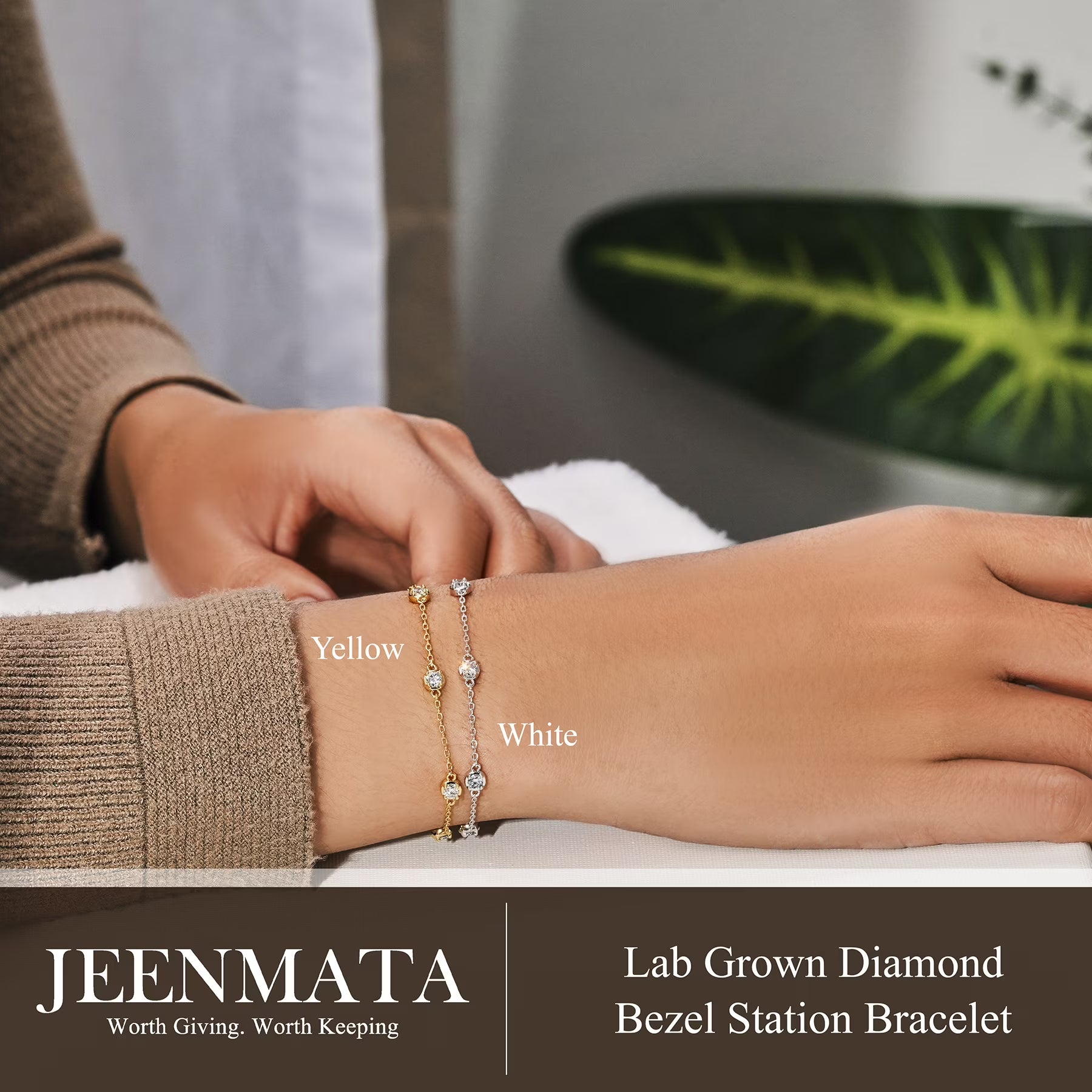 JeenMata 1 Carat Lab Grown Diamond Bezel Station Bracelets - Elegant Gift Jewelry Bracelet in 18K White Gold Plating Gift for Women, Girlfriend