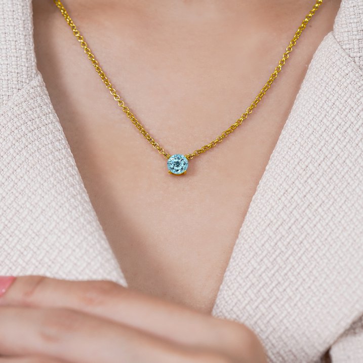 JeenMata 1.75 Carat Blue Topaz - December Birthstone Solitaire Pendant Necklace in 18K Yellow Gold Plated, Female, Adult