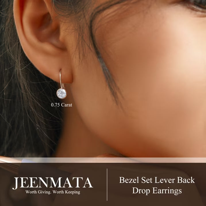 JeenMaJeenMata 0.75 Carat Lab Grown Diamond Bezel Set Leverback Drop Earring - in 18K White Gold Plating Earrings for Women, Gift for Girlfriend, Mother, Herta 0.75 Carat Lab Grown Diamond Bezel Set Leverback Drop Earrings 18K White Gold Plating for Women