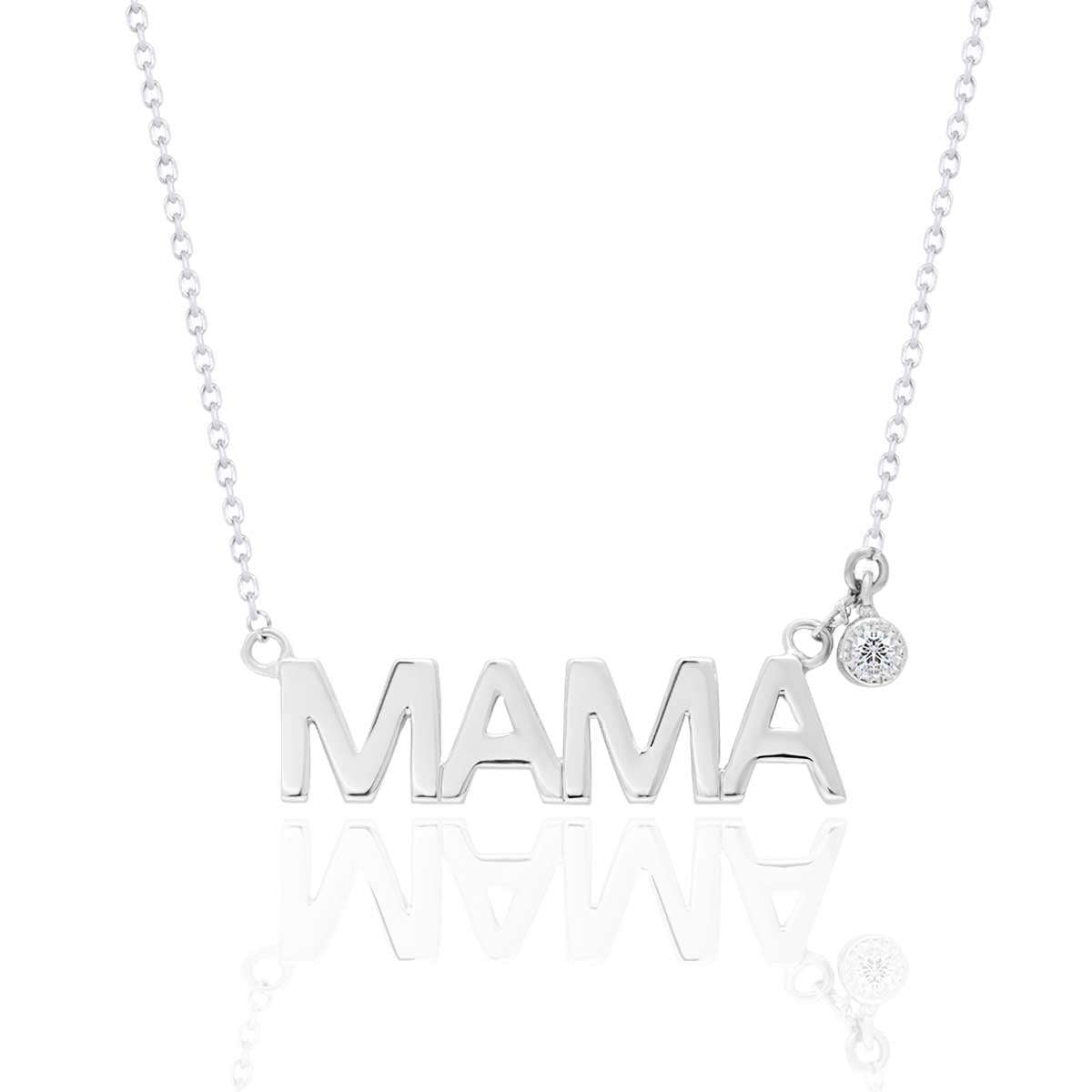 MAMA Certified Lab Diamond Pendant Necklace in 18K White Gold over Silver