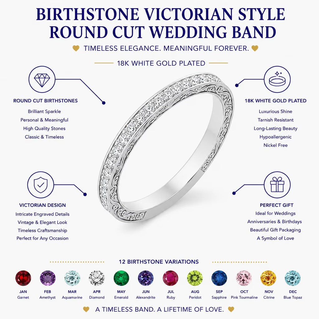 JeenMata Art-Deco 0.25 Carat April Birthstone Victorian Style Round Cut Wedding Band in 18K Yellow Gold Plating for Women
