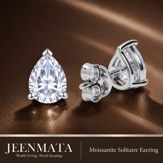 JeenMata 0.5 Carat Pear Solitaire Moissanite Stud Earrings for Women, Earrings for Men, 18K White Gold Plated, Hypoallergenic Earrings, D VS1, Stud Earring for Woman, Jewelry, Gift, Earrings
