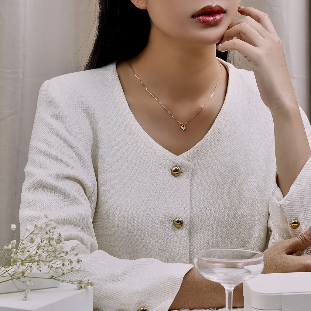 JeenMata X-Shaped Round Cut Lab Grown Diamond Pendant Necklace in 18K Rose Gold Plating for Women