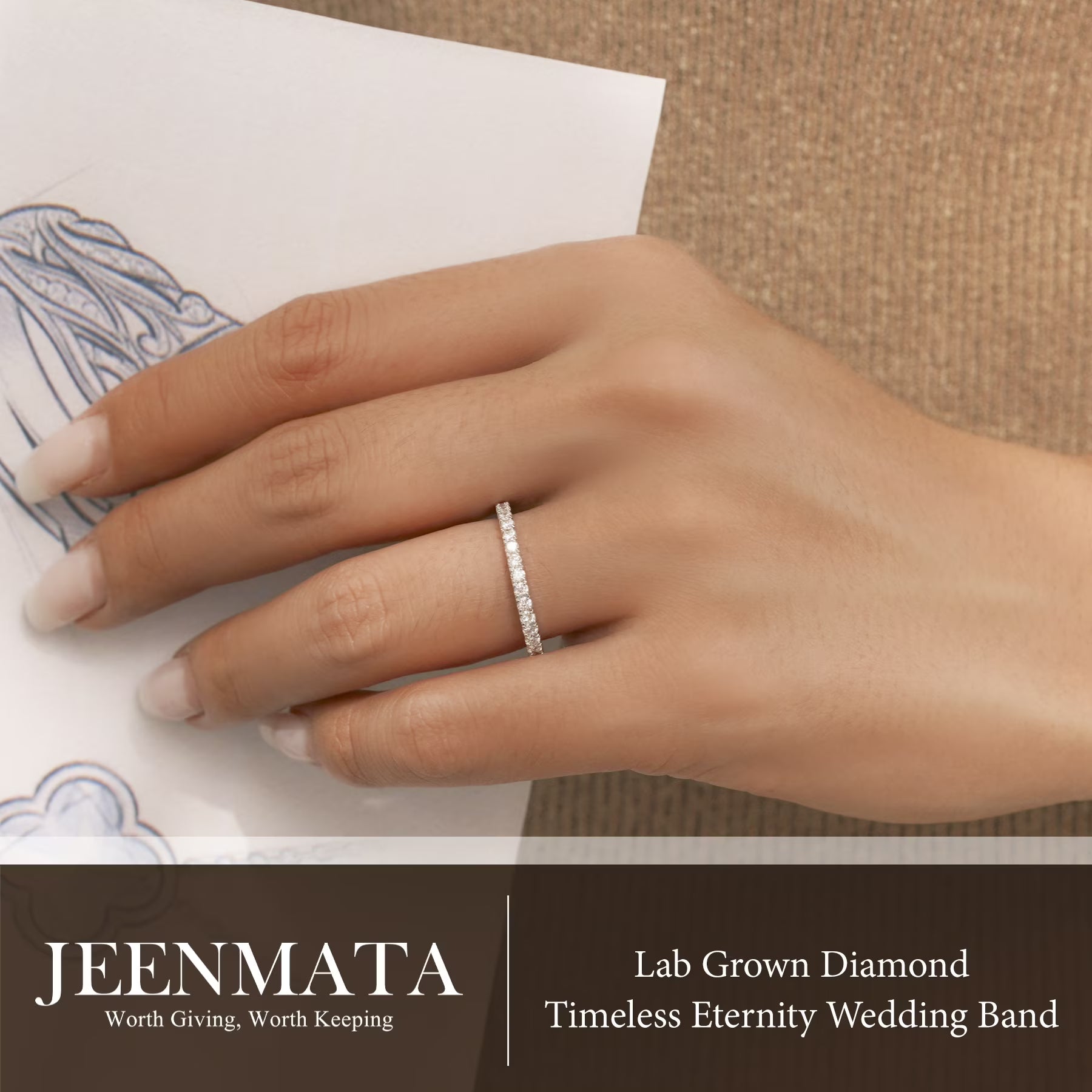 JeenMata Lab Grown Diamond Eternity Ring - Timeless Promise Gift for Women - in 18K White Gold Plating Wedding Rings