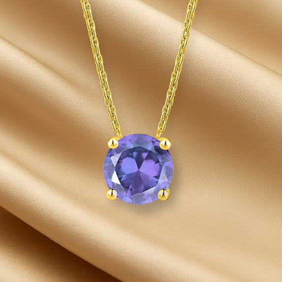 JeenMata 1.75 Carat Purple Sapphire - September Birthstone Solitaire Pendant Necklace in 18K Yellow Gold Plated, Female, Adult