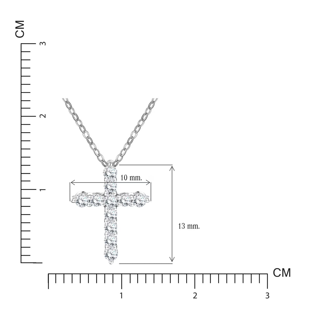 JeenMata Lab Grown Diamond Cross Pendant Necklace in 18K White Gold Plating for Women