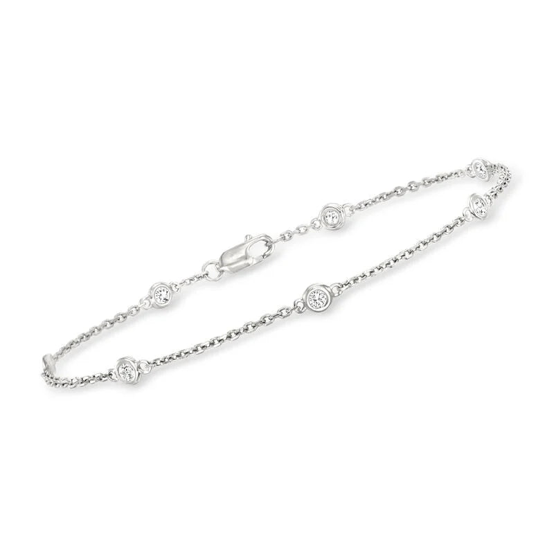JeenMata 1 Carat Lab Grown Diamond Bezel Station Bracelet - Elegant Gift Jewelry in 18K White Gold Plating for Women