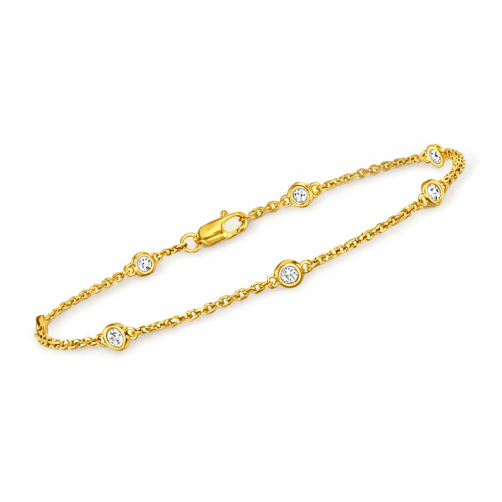 JeenMata 1 Carat Lab Grown Diamond Bezel Station Bracelet - Elegant Gift Jewelry in 18K Yellow Gold Plating for Women