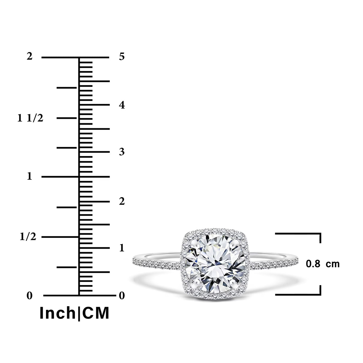 JeenMata Cushion Halo Design 1 Carat Round Cut Moissanite Pave Prong Set Engagement Ring In 18K White Gold Plating for Women