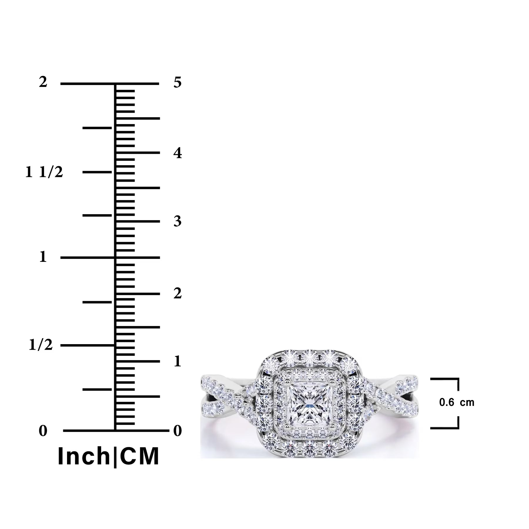 JeenMata Elegant Square Cut Lab Grown Diamond - Twisted Band - Pave - Double Halo Gothic Engagement Ring - 10K Black Gold